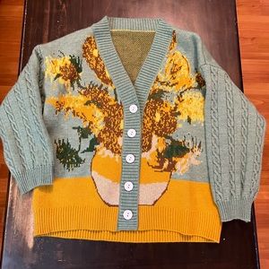 Vincent VanGogh Sunflowers theme wool sweater.